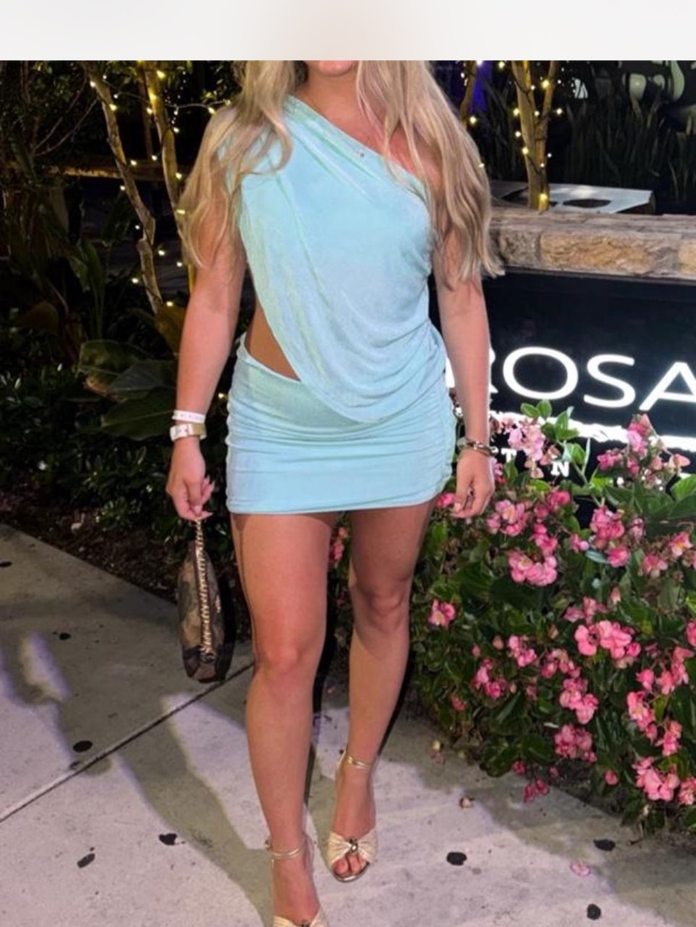 Edikted One-Shoulder Aqua Mini Dress